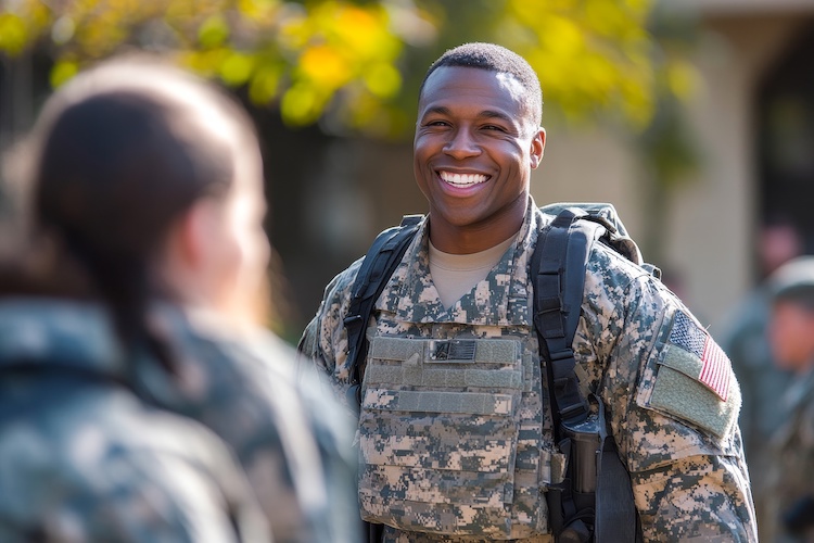 smiling young man in military fatigues