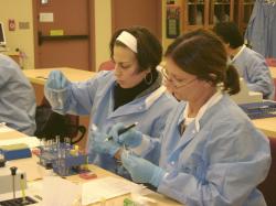 students at lab bench