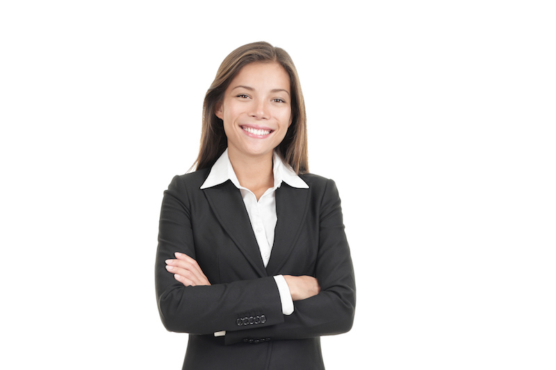 young woman in suit