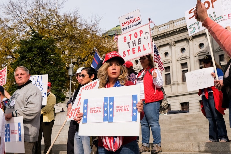 protesters in Pennsylvania with Stop the Steal sign