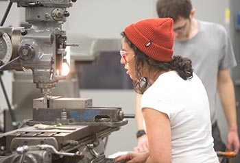 woman operating equipment