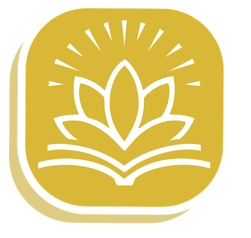 Senior Pathways: gold logo with flower sprouting from book